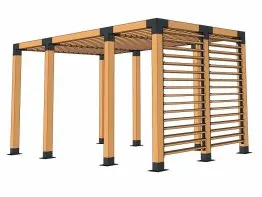 Pergola bioclimatique autoportée en bois avec brise-vue