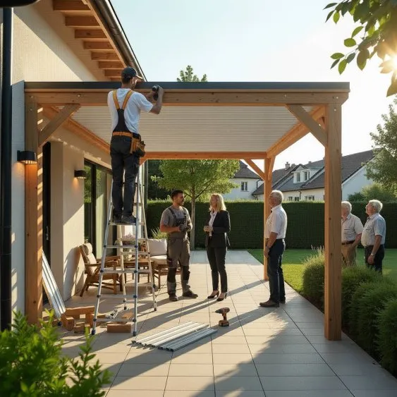 Moins de chaleur, plus de moments partagés : pergola SUNDIY en cours de montage