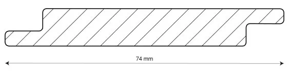 Dessin technique d’une pièce avec dimensions, montrant un profil en coupe de 74 mm, idéal pour l’illustration produit.