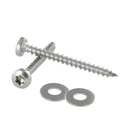 Wood and panel screws with round head TORX - D5 x L50 + washer in A2 stainless steel: clip fixation on a wooden support