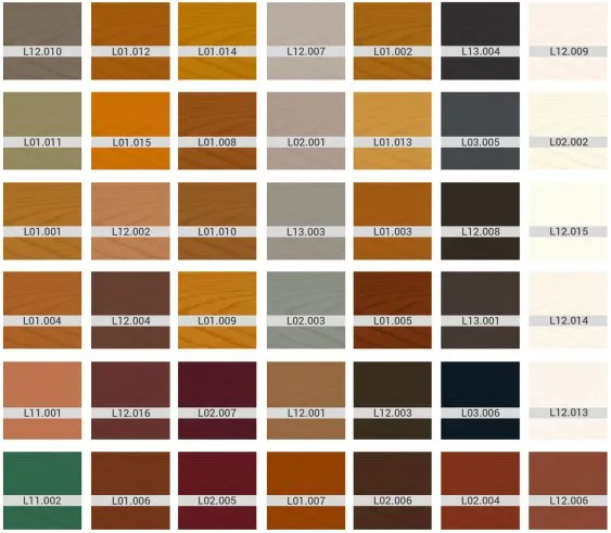 Palette de couleurs variées en bois, comprenant des tons chaud et froid, idéale pour des projets de décoration ou design.