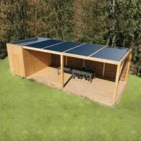 Article thumbnail: Un méga poolhouse - Poteaux bois 15x15 et assemblage étriers invisibles